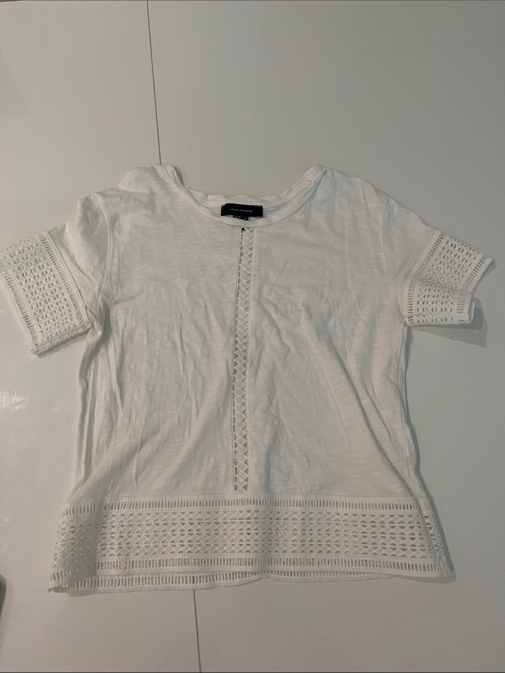 Atmosphere White Short Sleeve Tee with Crochet Trim